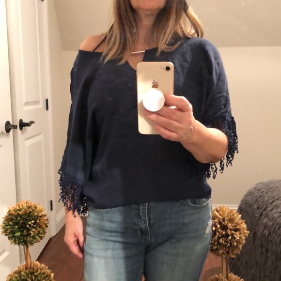 SzS navy blue fringed boho top - Picture 3 of 12